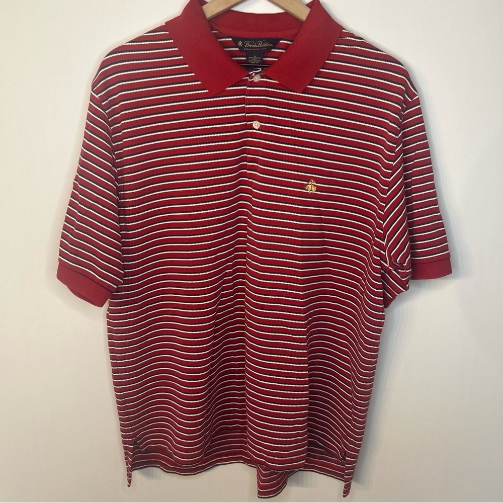 Brooks Brothers Men’s Red Striped Performance Knit Cotton Polo Shirt, Size XL